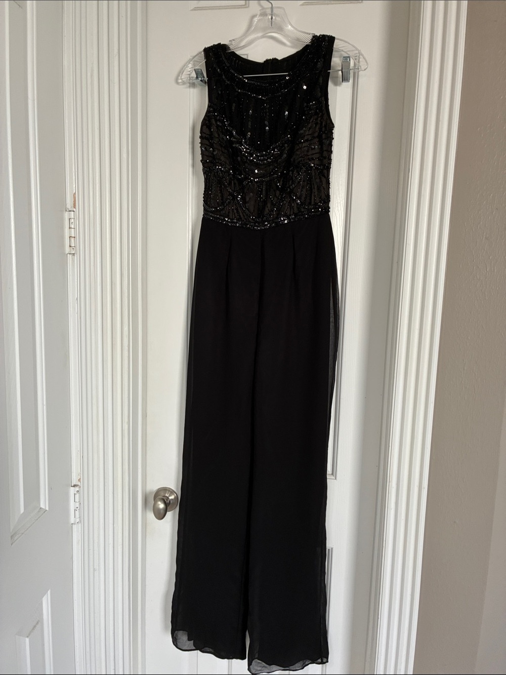 Cache Black Beaded Sleeveless Evening Jumpsuit